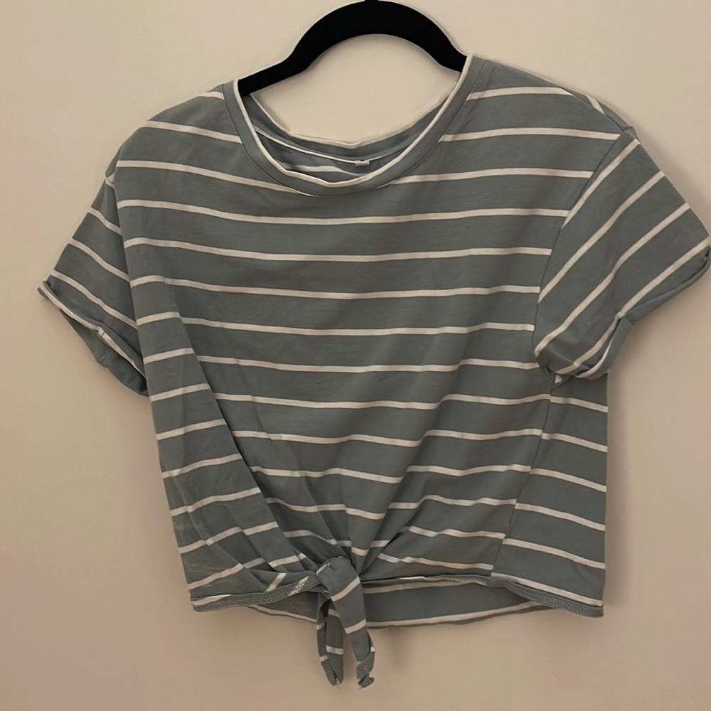 Light blue striped crop top. Size small